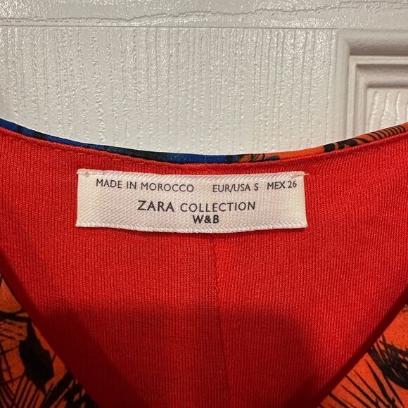 Zara Orange Floral Sheer Lined Asymmetrical Sundress Women's Size S - Picture 7 of 8